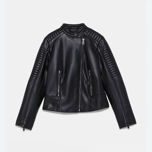 Zara FAUX LEATHER CROP BIKER JACKET Size S